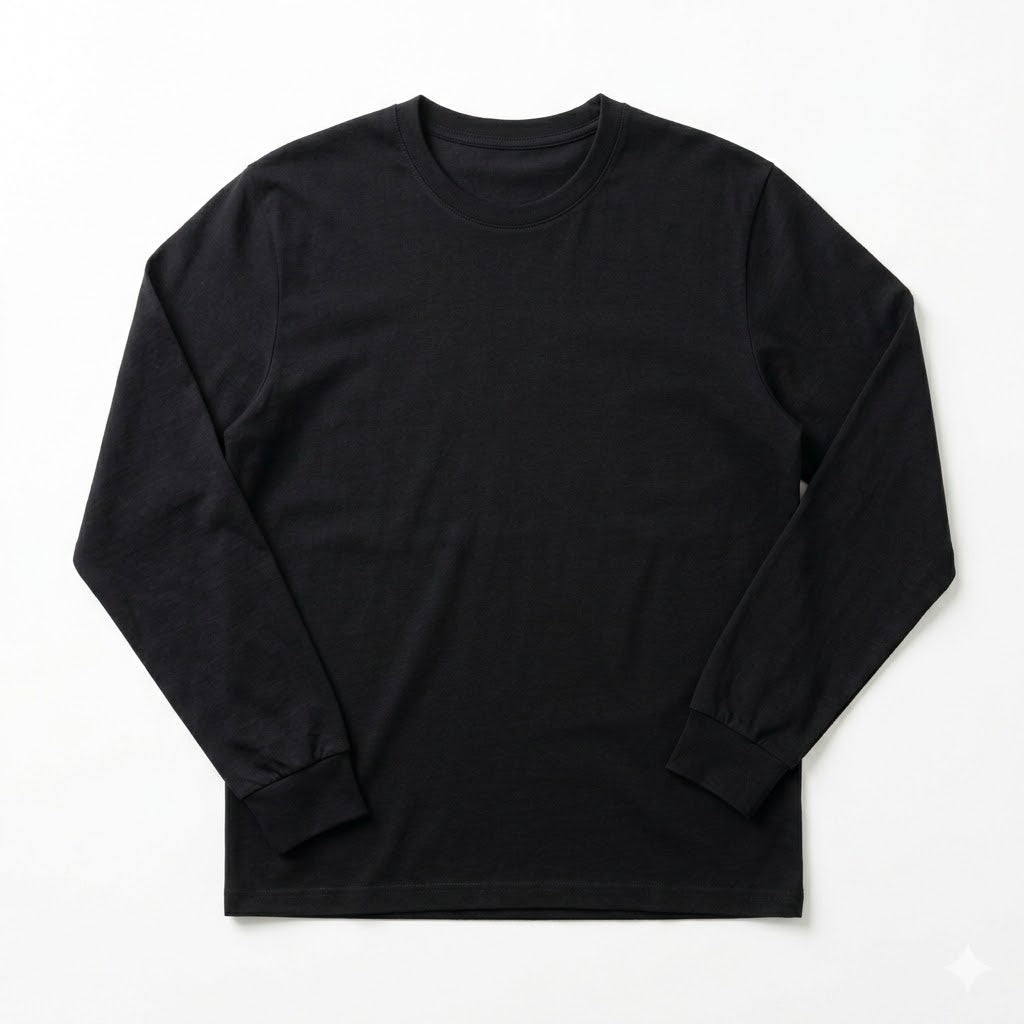 Premium Long Sleeve Pique Tee – Classic Black